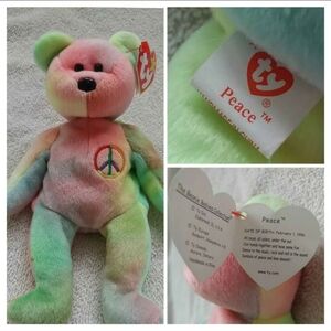 NWT! COLLECTIBLE TY BEANIE BABIES.      ~PEACE~  THE TYE DYE BEAR. 1996. RARE!